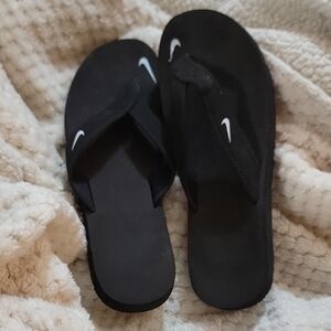 Nike Black Flip Flops with White Logo NWOT
